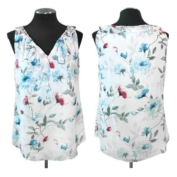 White House Black Market Tops - White House Black Market - Sleeveless Floral Ruffle Front Lined Top - Size 4